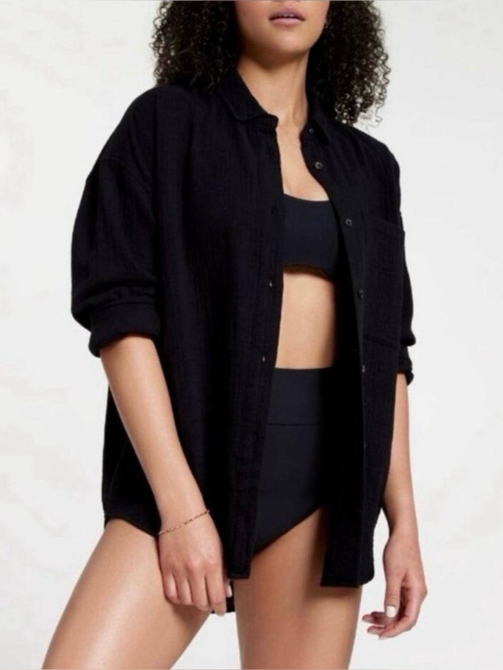 CALIA SWIM COVER-UP Button Down Black Linen Blend XXL NWT